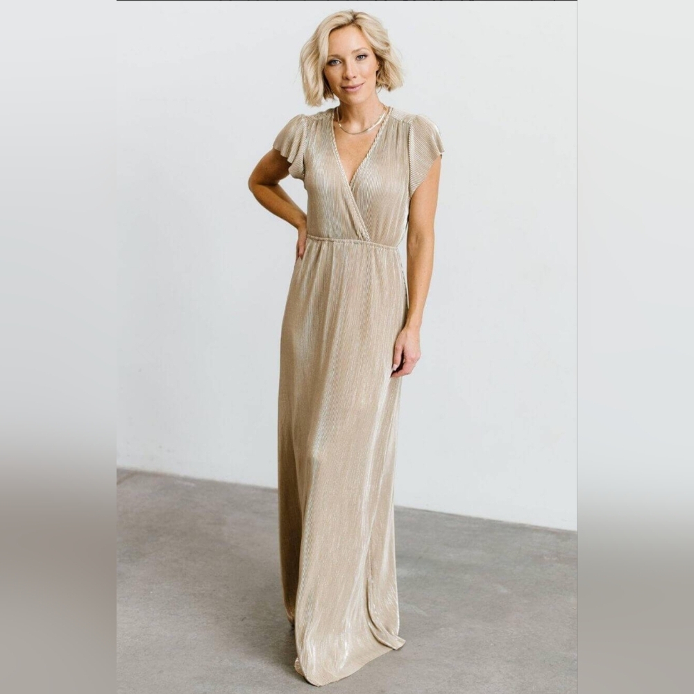 Baltic Born Athena Pleated Maxi Dress Gold